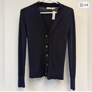 Tory Burch Black V-Neck Buttoned Cardigan with Gold Buttons